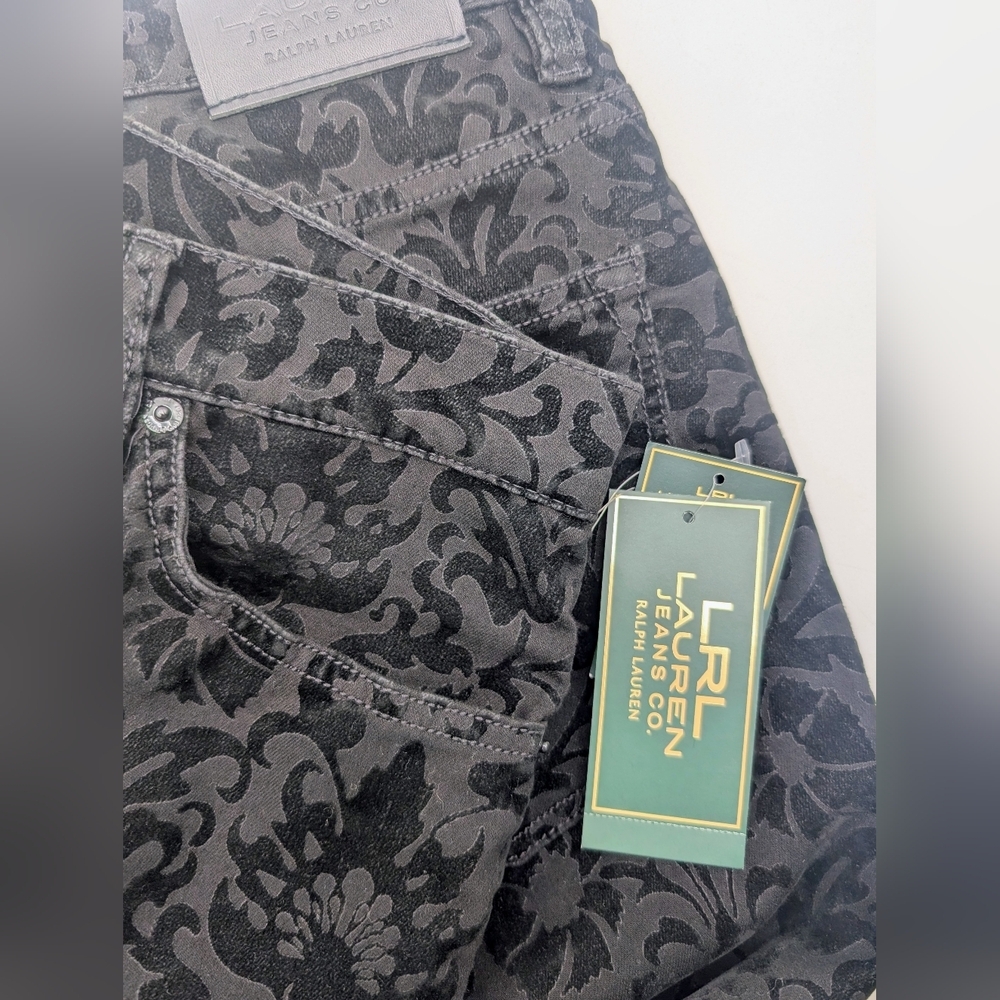 NWT LRL Midnight Damask Black Jeans Size 12 Floral Pattered Classic Straight Fit - Picture 6 of 16